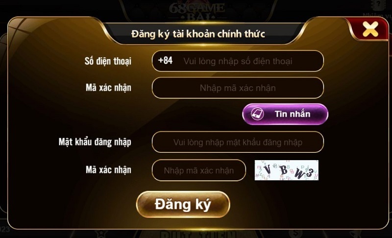 Đăng ký tài khoản cổng game 68 game bài rất dễ dàng và nhanh chóng