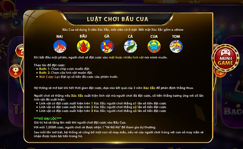 Luật chơi bầu cua mini tại 68 game bài vô cùng dễ dàng và đơn giản