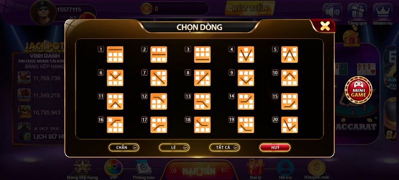 Những dòng cược có ở game kim cương mini