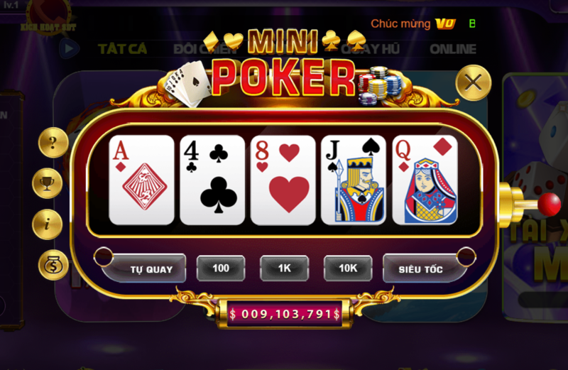 Cách quay game Mini Poker cơ bản tại 68 game bài