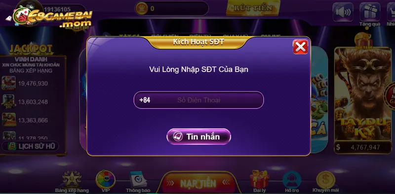 Cách xác minh tài khoản 68 game bài thông qua kích hoạt SĐT