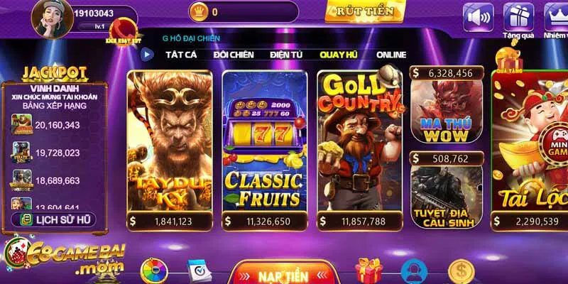 Giao diện bắt mắt của sảnh nổ hũ 68 game bài